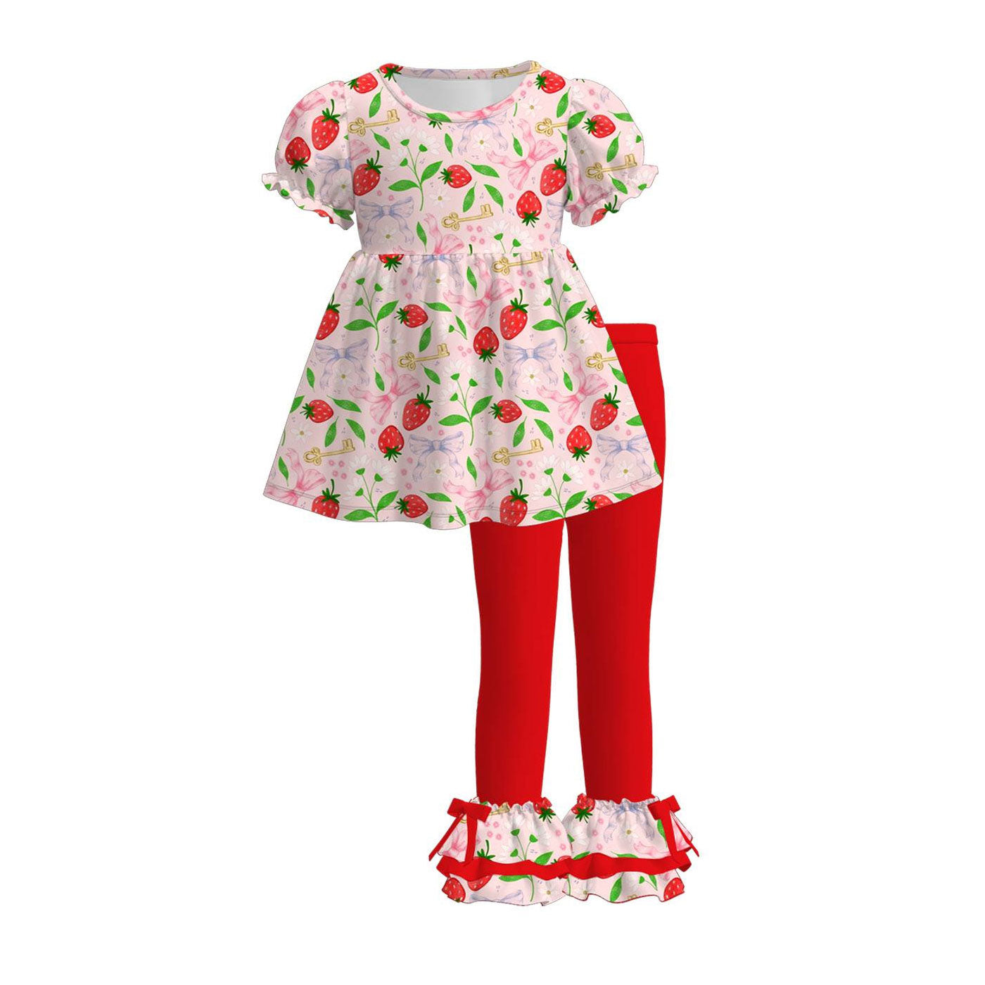 Baby Girls Bows Strawberry Tunic Ruffle Pants Clothes Sets Preorder
