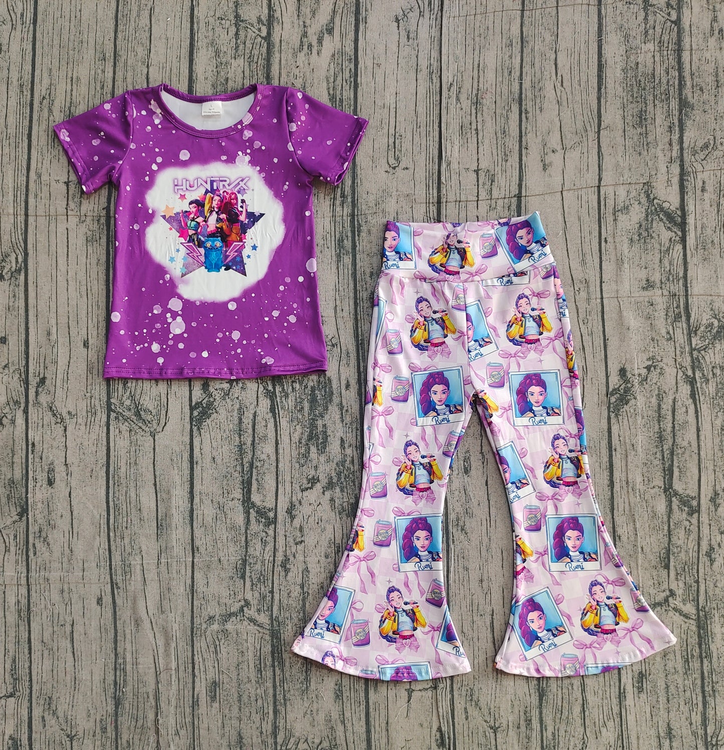 Baby Girls Demon Hunter Top Bell Bottom Pants Clothes Sets