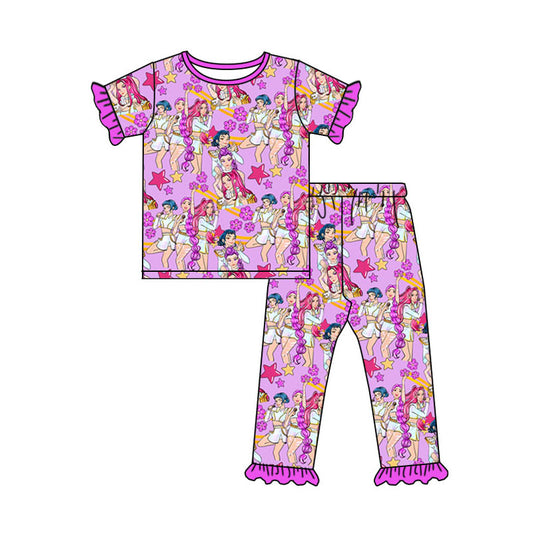Baby Girls Pink Flowers Demon Hunter Top Ruffle Pants Pajamas Sets Preorder