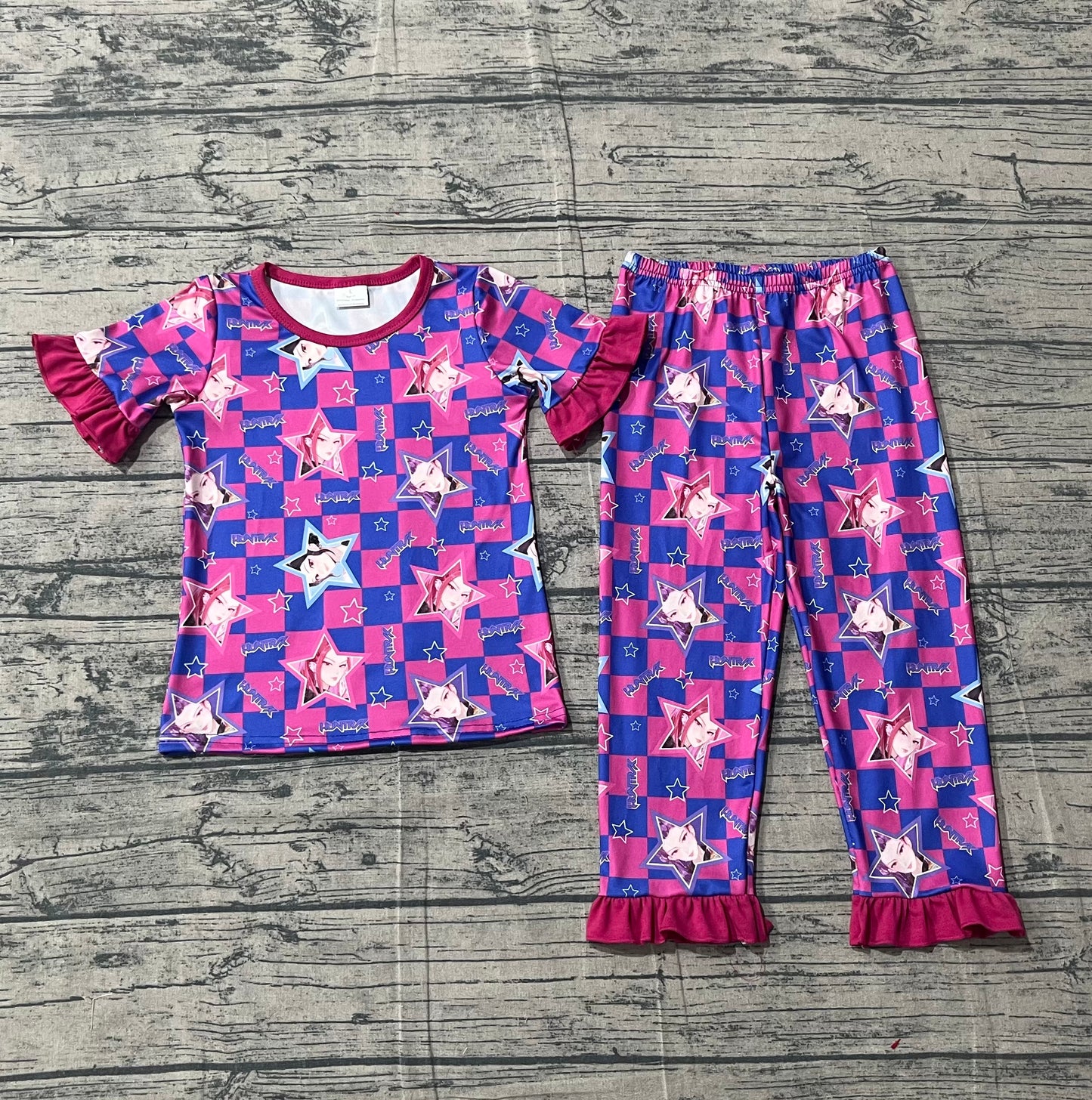 Baby Girls Demon Hunter Stars Checked Top Ruffle Pants Pajamas Sets
