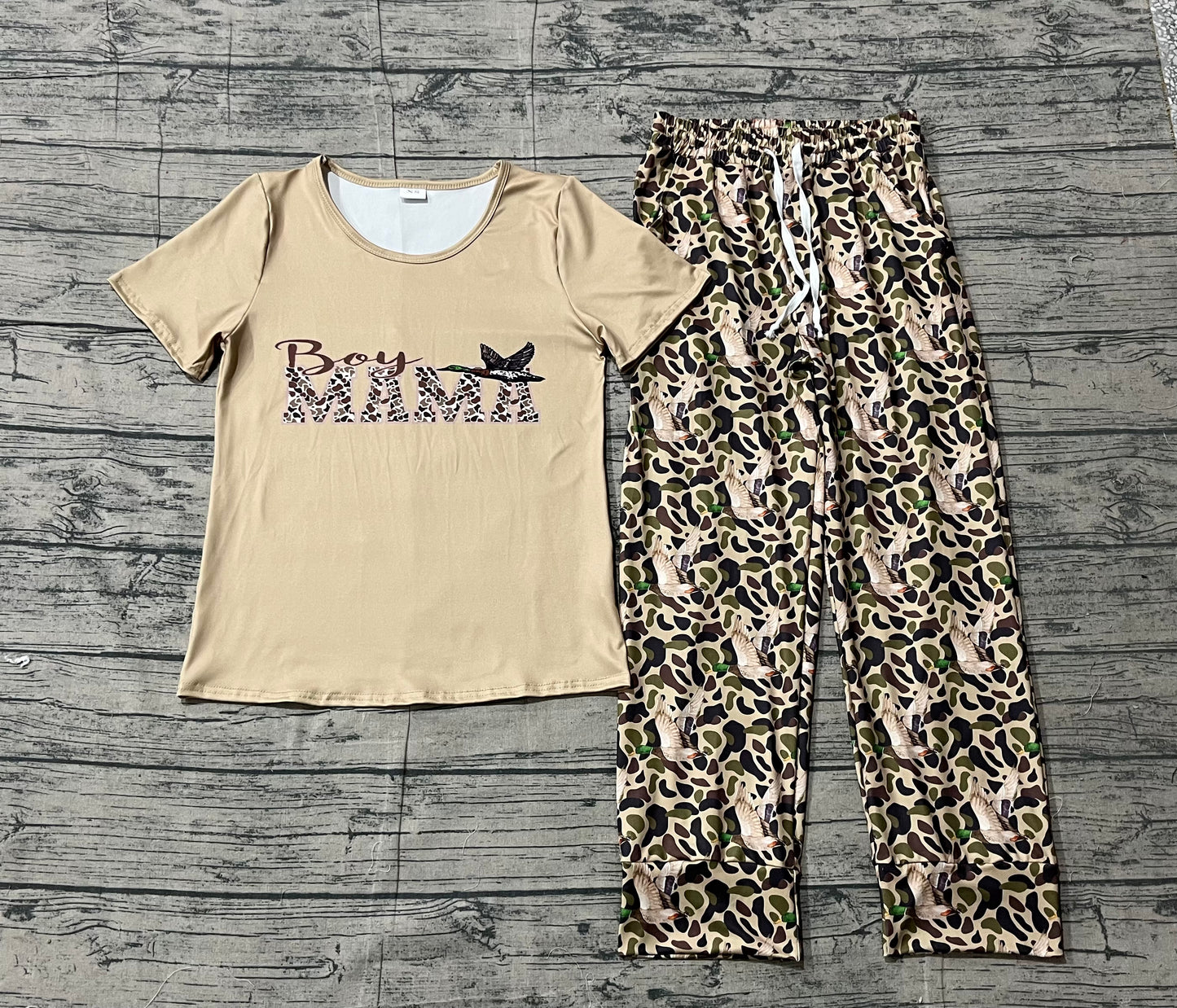 Adult Women Camo Mama's Boy Ducks Top Pockets Jogger Hunting Clothes Set Preorder