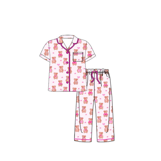 Adult Women Hearts Bears Button Pocket Top Pants Valentines Pajamas Sets Preorder