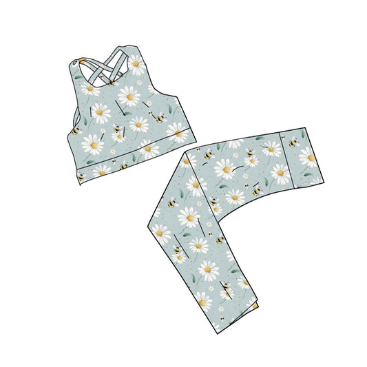 Baby Girls Daisy Flowers Bees Vests Legging Pants Yoga Clothes Sets Preorder