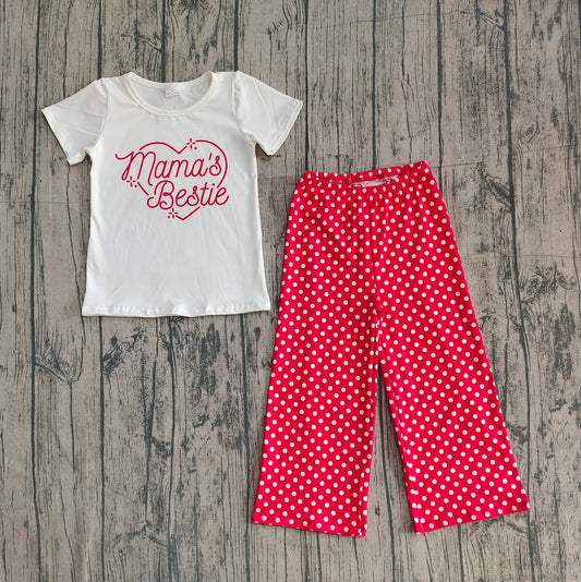 Baby Girls Mama's Bestie Heart Top Polka Dots Flare Pants Clothes Sets