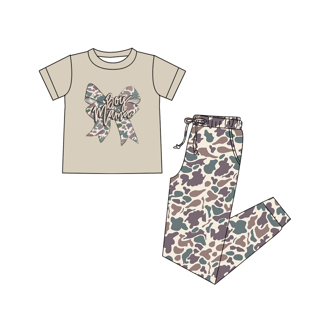 Adult Women Camo Bows Mams's Boy Top Pockets Legging Pants Clothes Sets Preorder