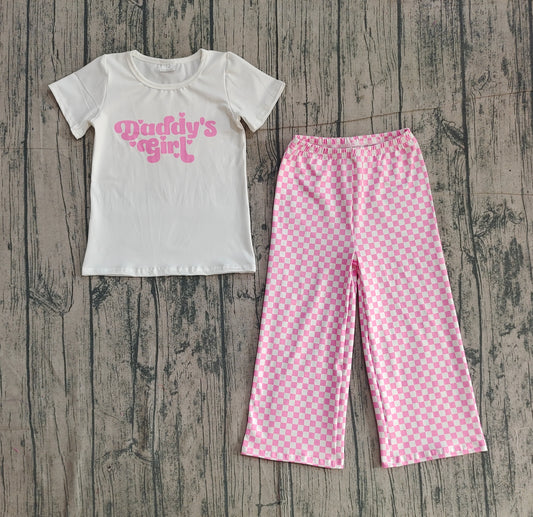 Baby Girls Daddy's Girl Heart Top Checked Flare Pants Clothes Sets