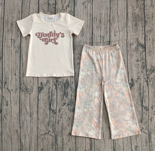 Baby Daddy's Girl T-shirt Top Leaves Camo Flare Pants Clothes Set