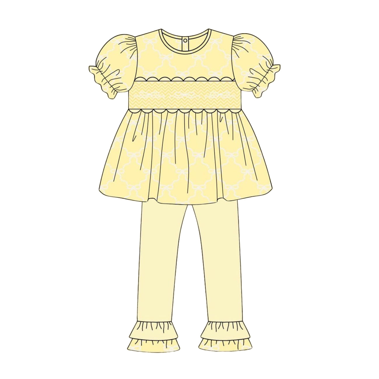 Baby Girls Yellow Short Sleeve Bows Checked Tunic Ruffle Pants Clothes Sets Preorder