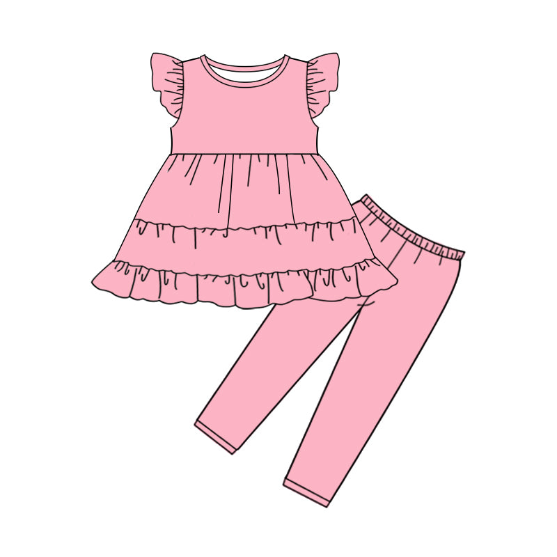 Baby Girls Pink Flutter Sleeve Patchwork Tunic Leggings Clothes Sets Preorder