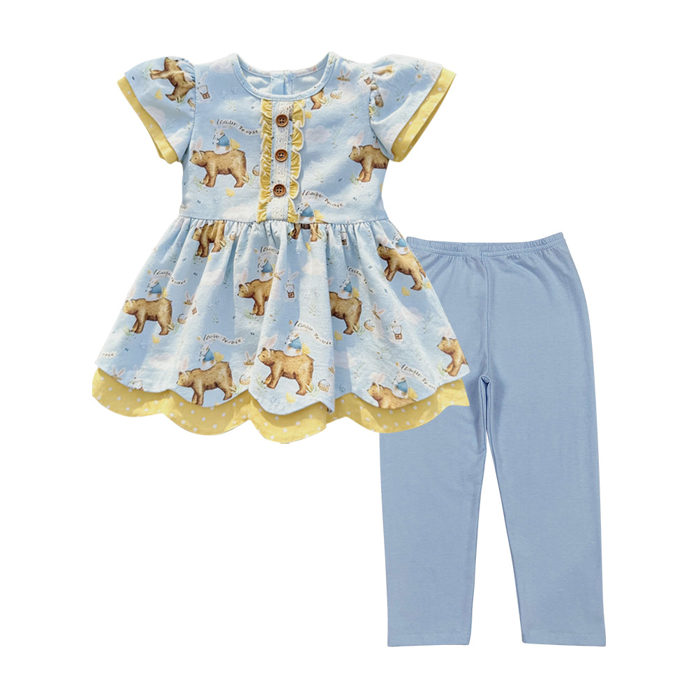 Baby Girls Rabbits Bears Button Tunic Leggings Easter Clothes Sets Preorder