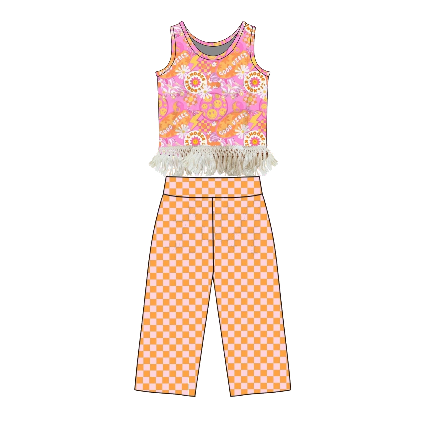 Baby Girls Sleeveless Smile Flowers Top Flare Pants Clothes Sets Preorder