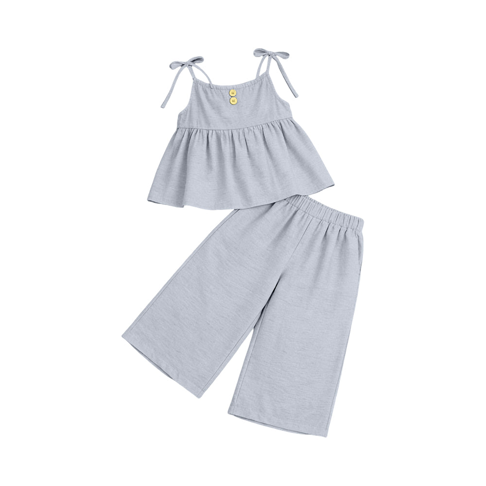 Baby Girls Light Grey Strap Button Tunic Flare Pants Clothes Sets Preorder