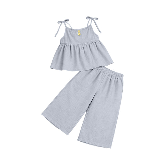 Baby Girls Light Grey Strap Button Tunic Flare Pants Clothes Sets Preorder