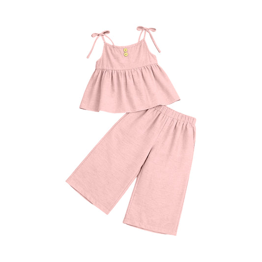 Baby Girls Light Pink Strap Button Tunic Flare Pants Clothes Sets Preorder