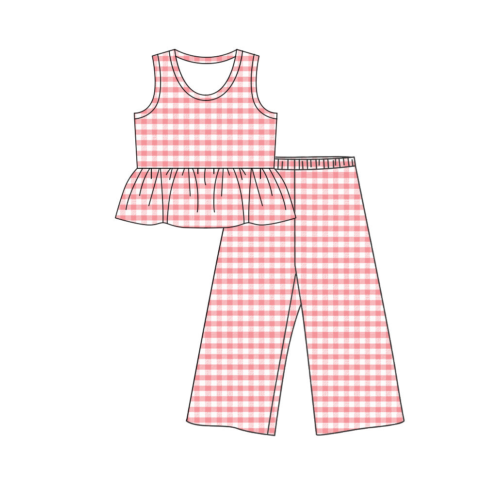 Baby Girls Pink Checked Tunic Flare Pants Clothes Set Preorder