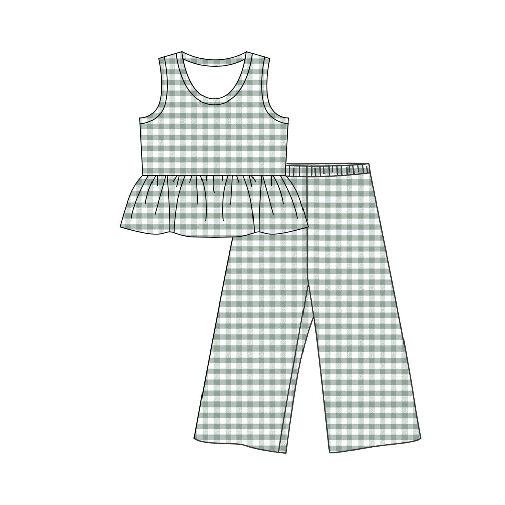 Baby Girls Green Checked Tunic Flare Pants Clothes Set Preorder