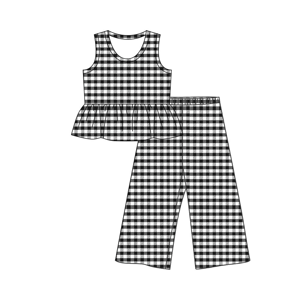 Baby Girls Black Checked Tunic Flare Pants Clothes Set Preorder