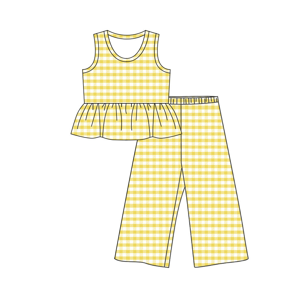 Baby Girls Yellow Checked Tunic Flare Pants Clothes Set Preorder