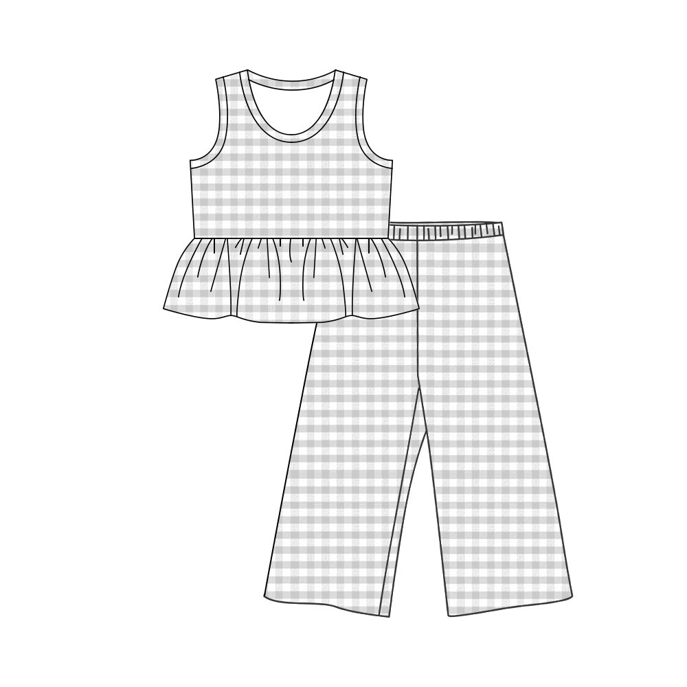 Baby Girls Grey Checked Tunic Flare Pants Clothes Set Preorder