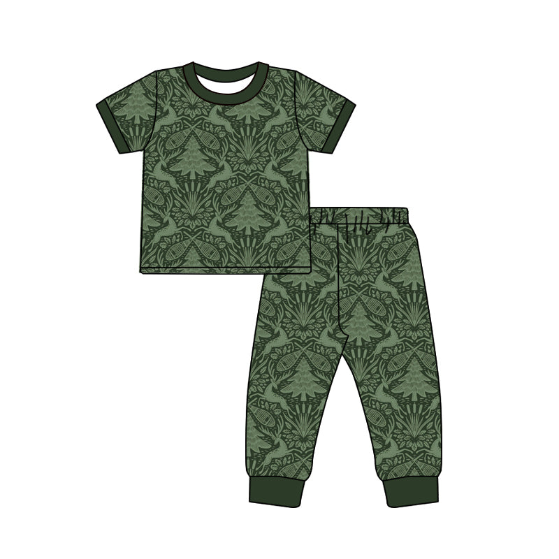 Baby Girls Green Short Sleeve Deer Top Pant Hunting Pajamas Sets Preorder
