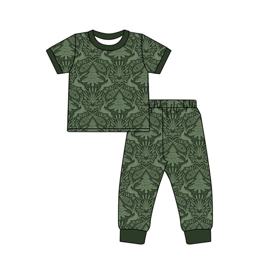 Baby Girls Green Short Sleeve Deer Top Pant Hunting Pajamas Sets Preorder
