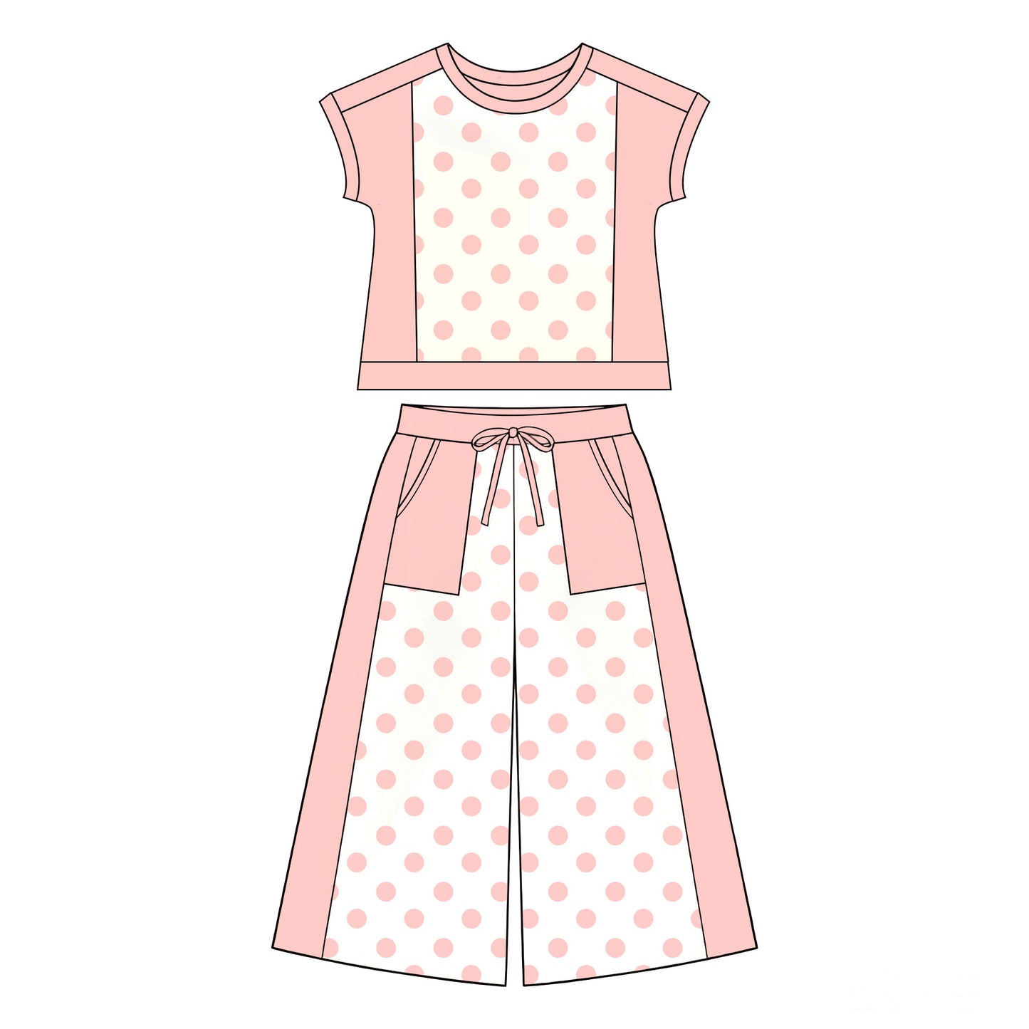 Preorder moq 5 Baby Girls Peach Polka Dots Top Pockets Flare Pant Clothes Sets