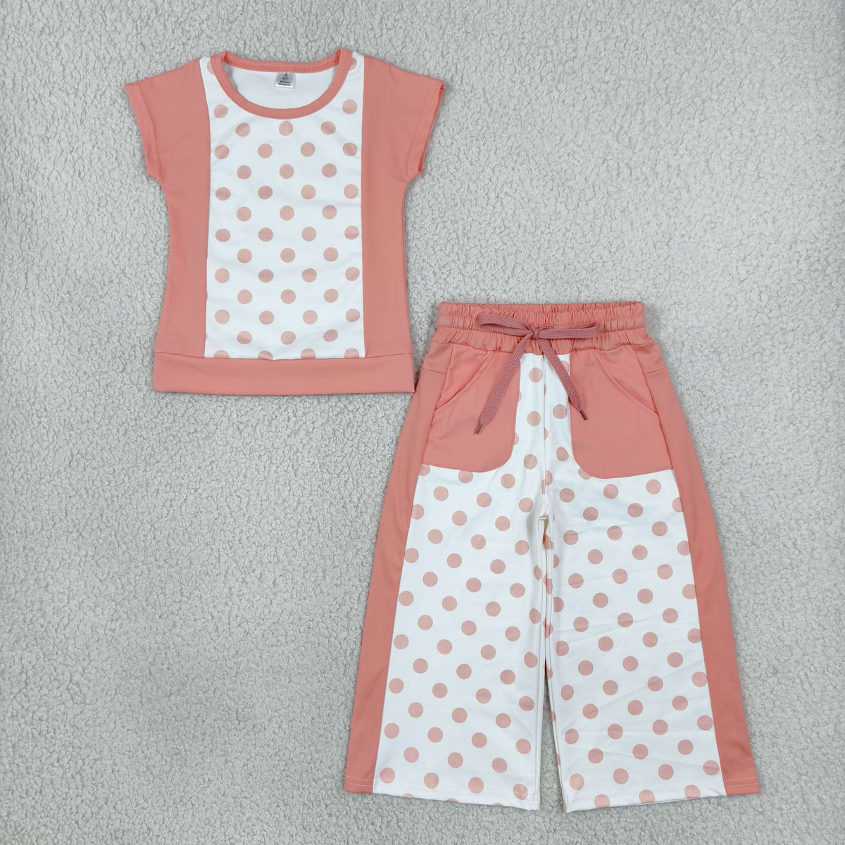 Sibling Baby Girls Polka Dots Pockets Flare Pant Yoga Active Clothes Sets