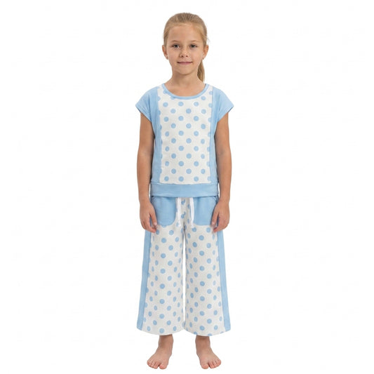 Baby Girls Blue Polka Dots Top Pockets Flare Pant Yoga Active Clothes Sets
