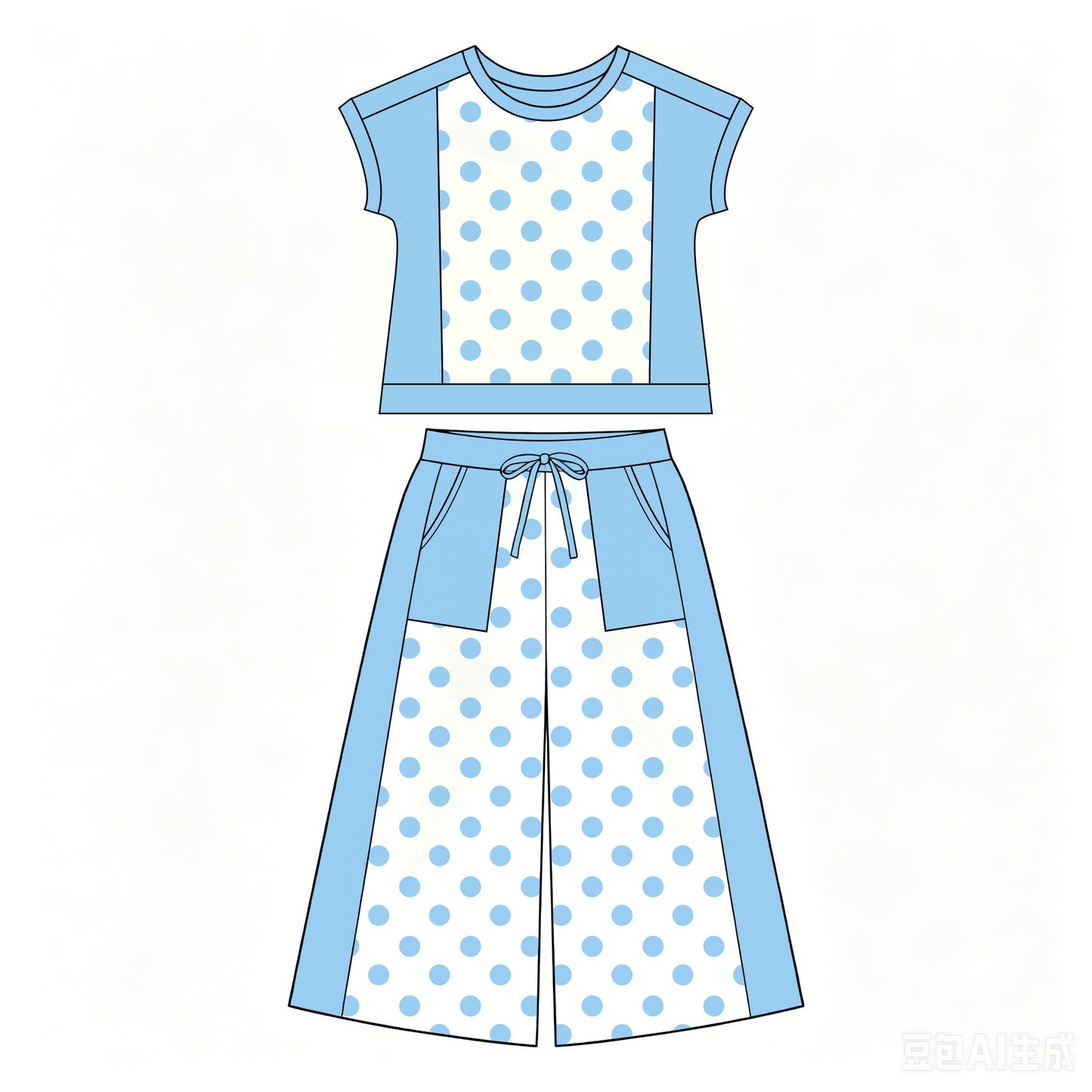 Preorder moq 5 Baby Girls Blue Polka Dots Top Pockets Flare Pant Clothes Sets