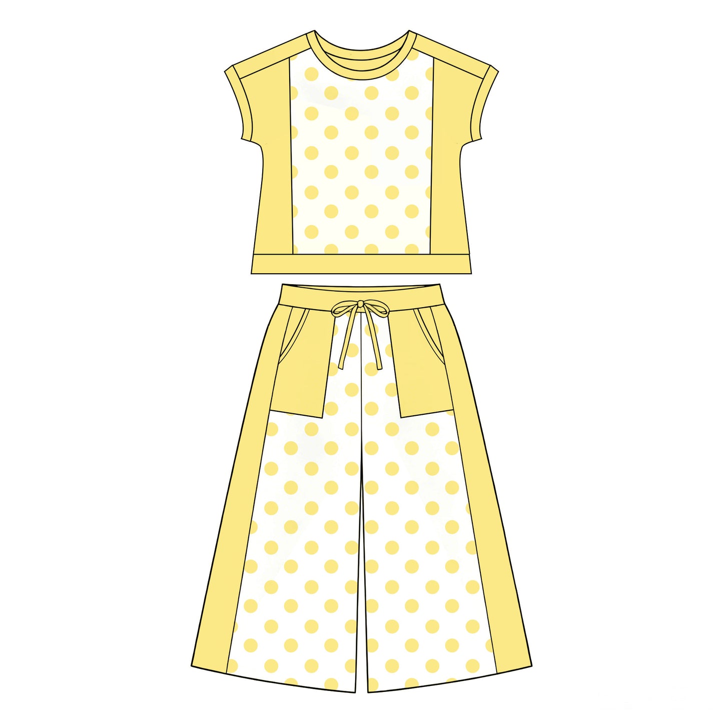 Preorder moq 5 Baby Girls Yellow Polka Dots Top Pockets Flare Pant Clothes Sets