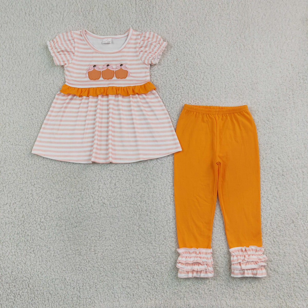 Sibling Baby Kids Embroidery Pumpkins Top Joggers Fall Stripe Set Dress Rompers