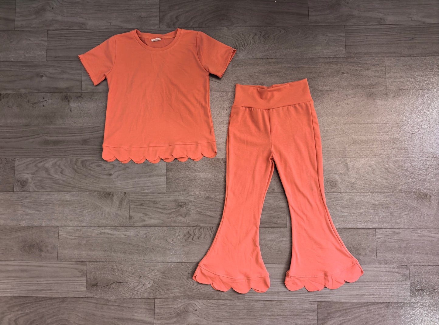 Baby Girls Pink Short Sleeve Shirts Top Flare Pant Scallop Clothes Sets Preorder