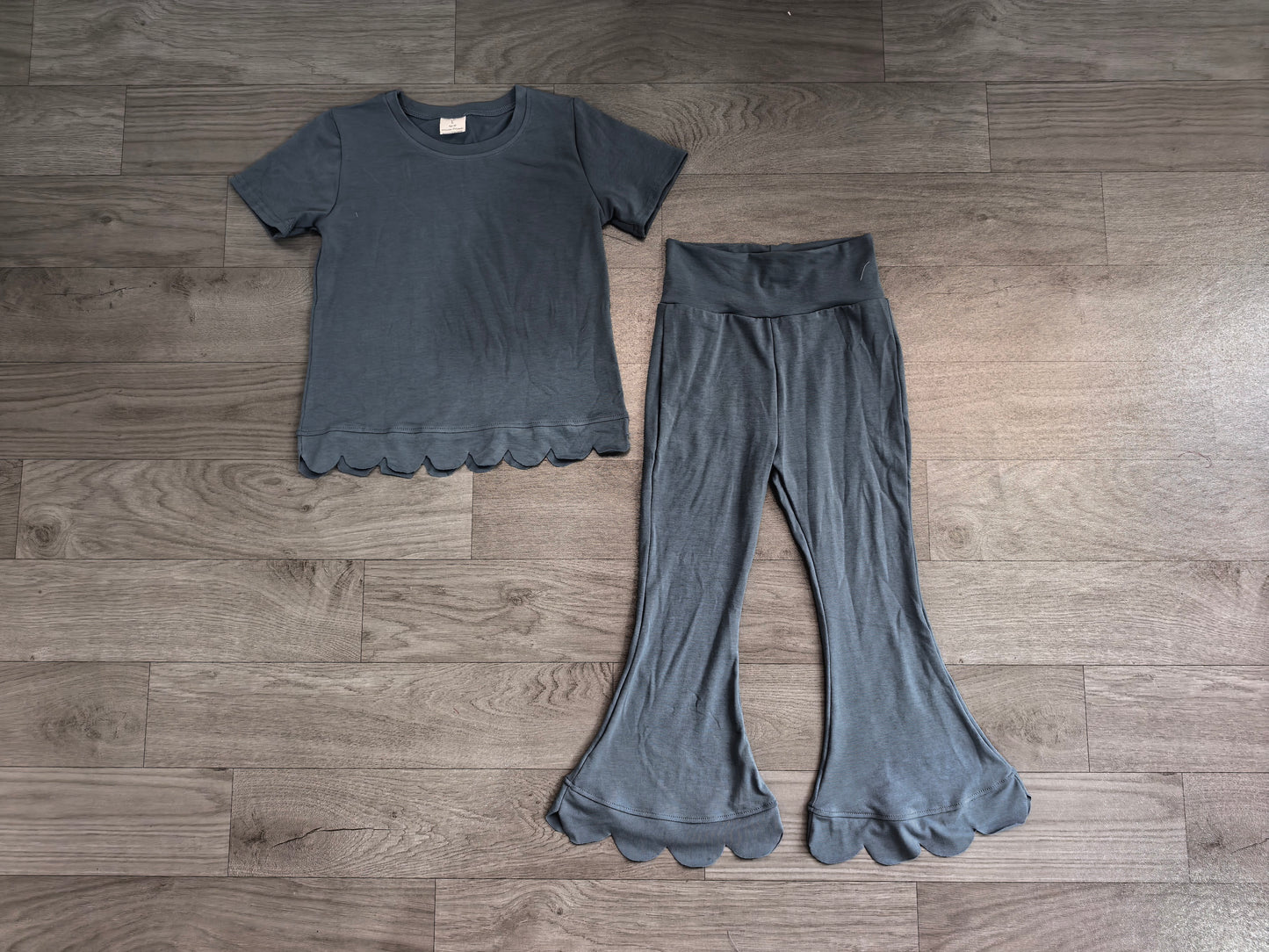 Baby Girls Blue Short Sleeve Shirts Top Flare Pant Scallop Clothes Sets Preorder
