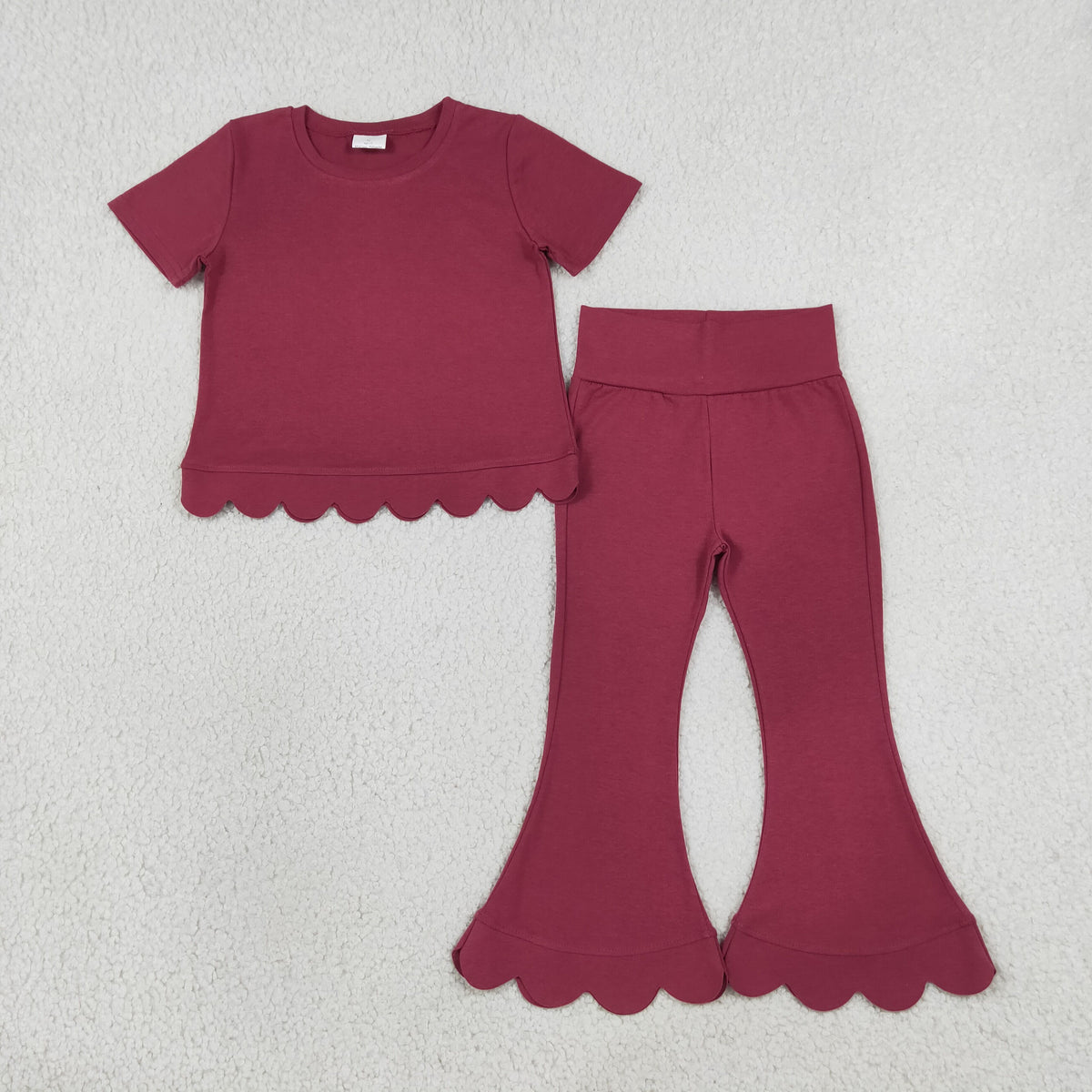 Sibling Baby Girls Short Sleeve Colorful Top Bell Bottom Pant Scallop Clothes Sets