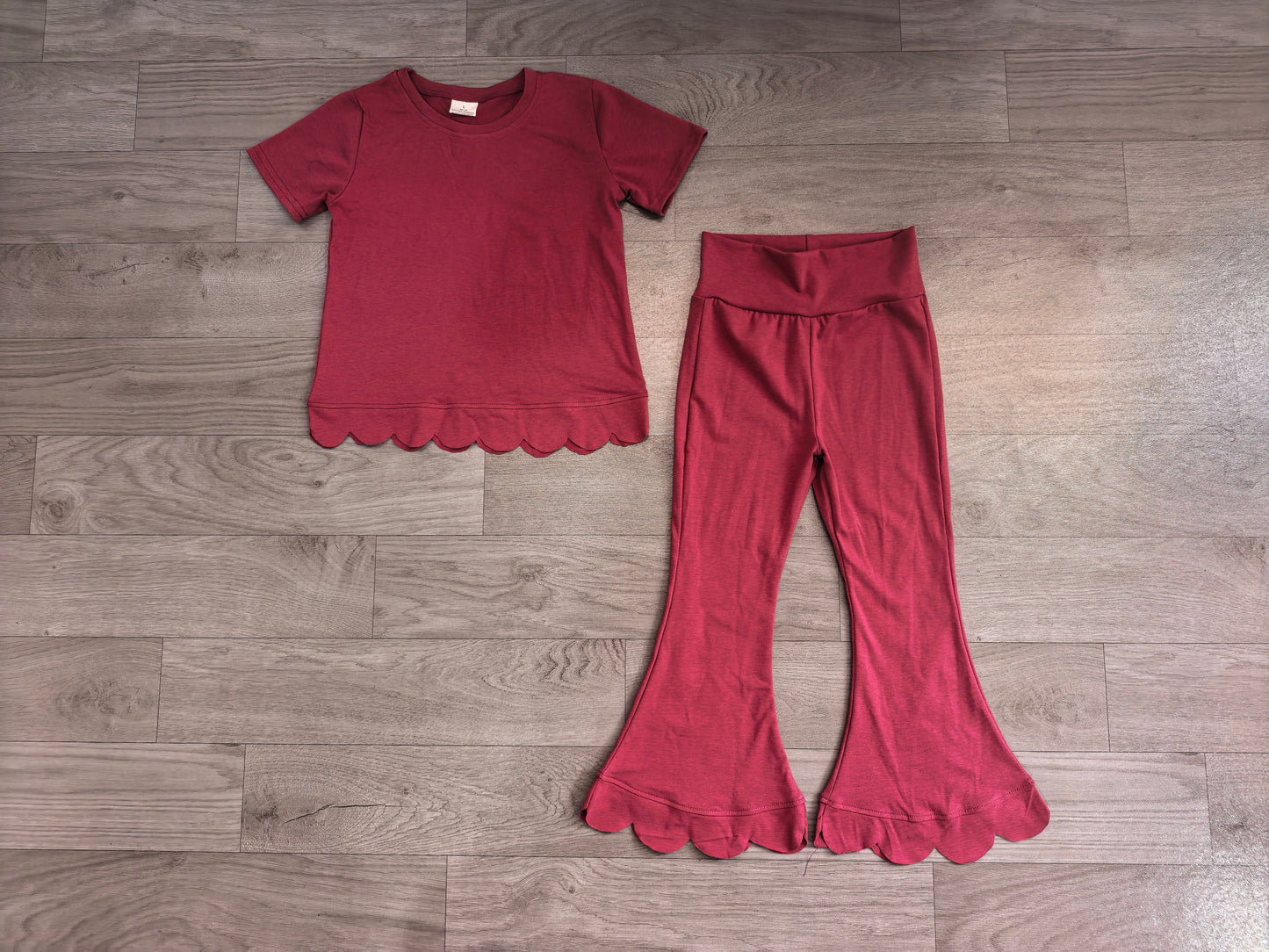 Baby Girls Red Short Sleeve Shirts Top Flare Pant Scallop Clothes Sets Preorder