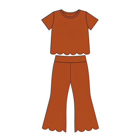 Baby Girls Short Sleeve Shirts Top Flare Pant Scallop Clothes Sets Preorder