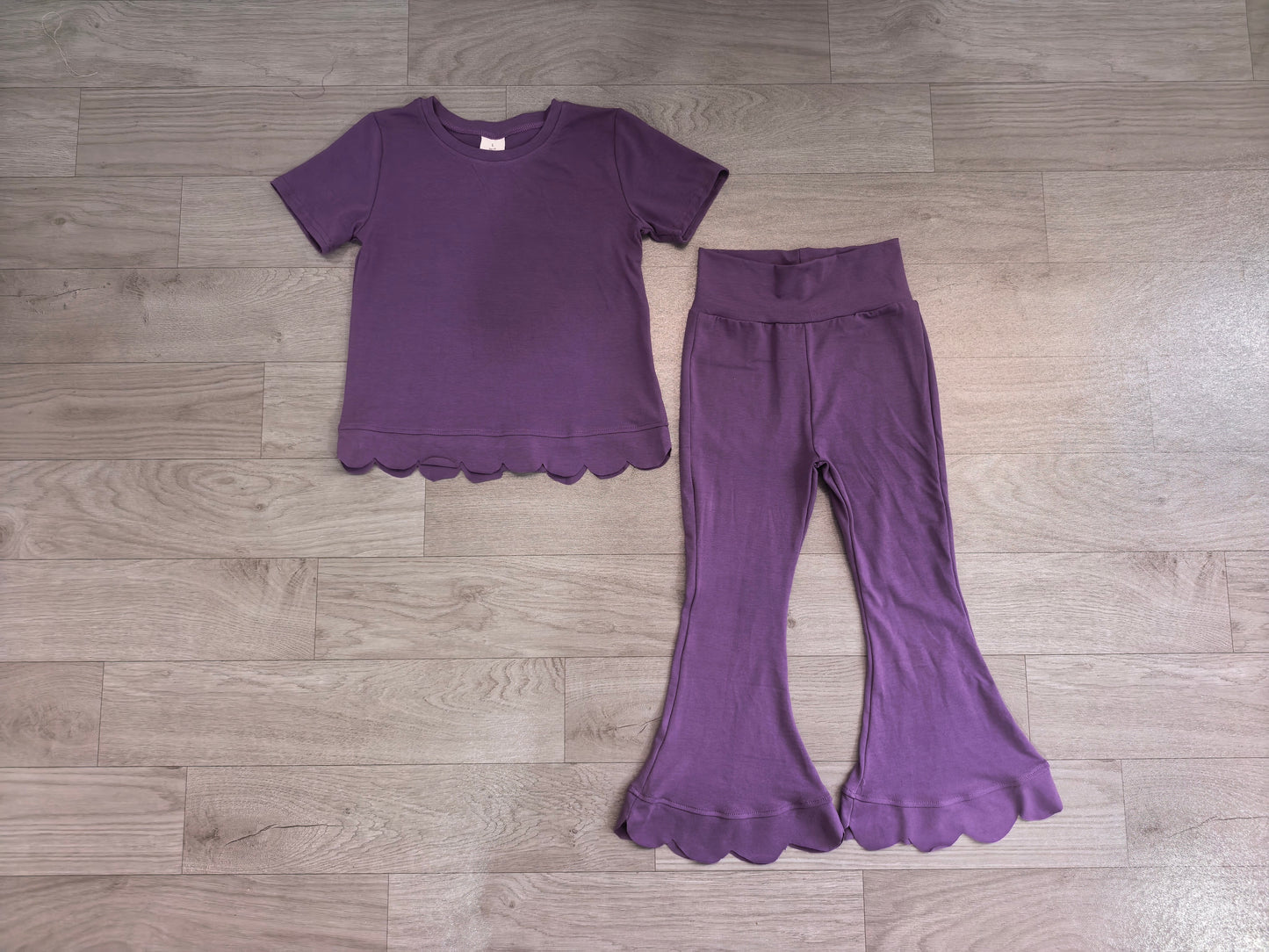 Baby Girls Purple Short Sleeve Shirts Top Flare Pant Scallop Clothes Sets Preorder