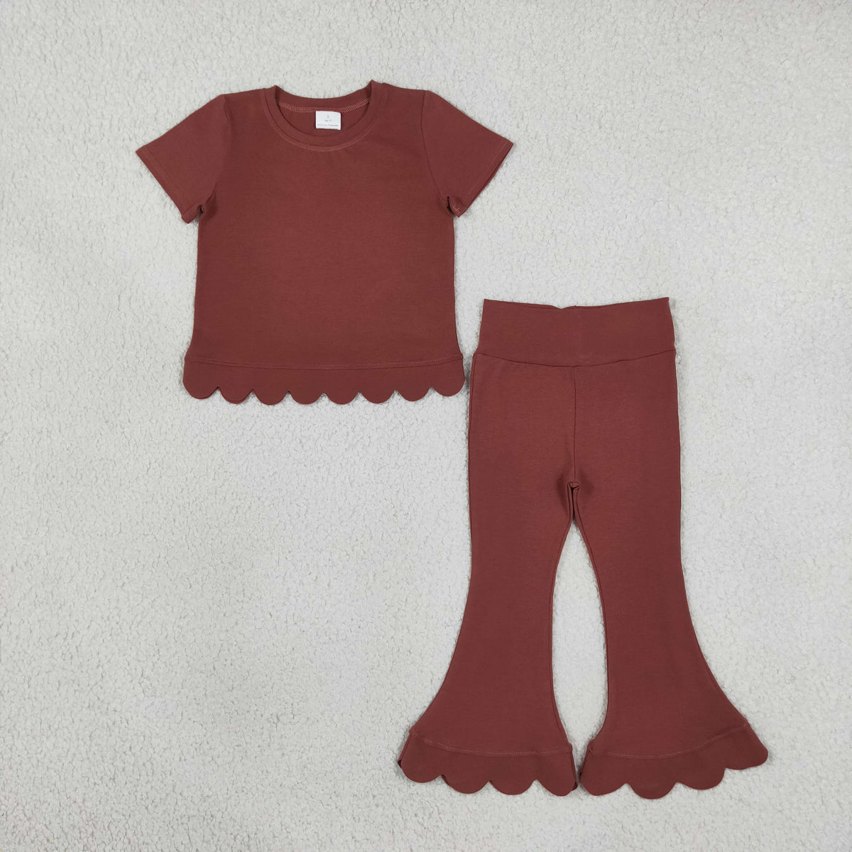 Sibling Baby Girls Short Sleeve Colorful Top Bell Bottom Pant Scallop Clothes Sets