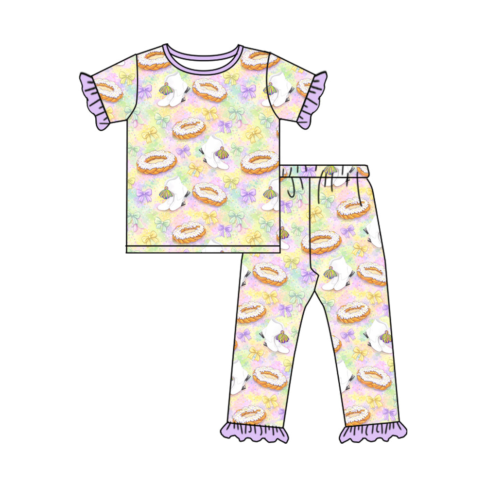 Baby Girls Boots Donuts Top Ruffle Pant Mardigras Pajamas Set