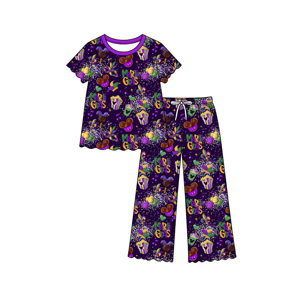 Baby Girls Mouse Candy Masks Top Flare Pant Mardigras Scallop Clothes Set Preorder