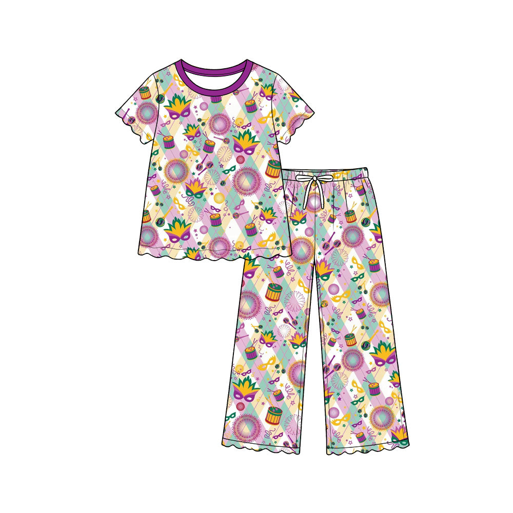 Baby Girls Masks Anchors Top Flare Pant Madigras Scallop Clothes Set Preorder