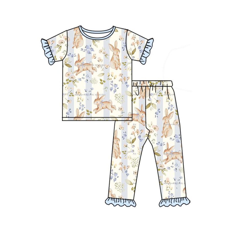 Preorder moq 5 Baby Girls Easter Rabbits Shirt Ruffle Pants Outfits Sets