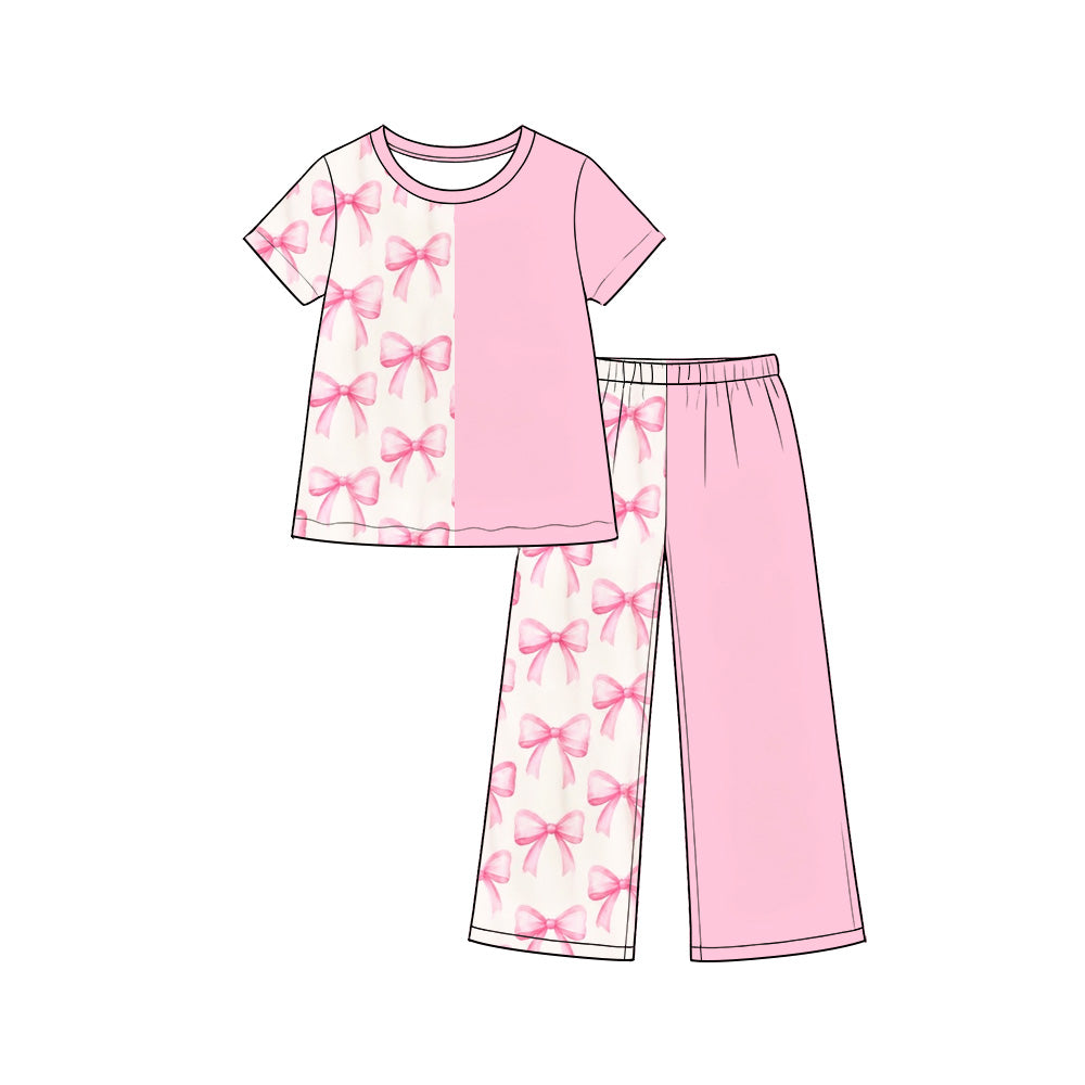 Preorder moq 5 Baby Girls Bows Pink Shirt Pants Outfits Sets