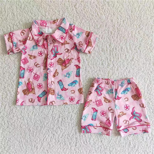 Sibling Baby Girls Hats Western Short Sleeve Shorts Pajamas Sleepwear