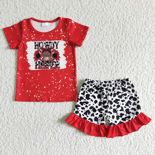 Baby Girls Red Howdy Heifer Top Red Shorts Clothes Sets