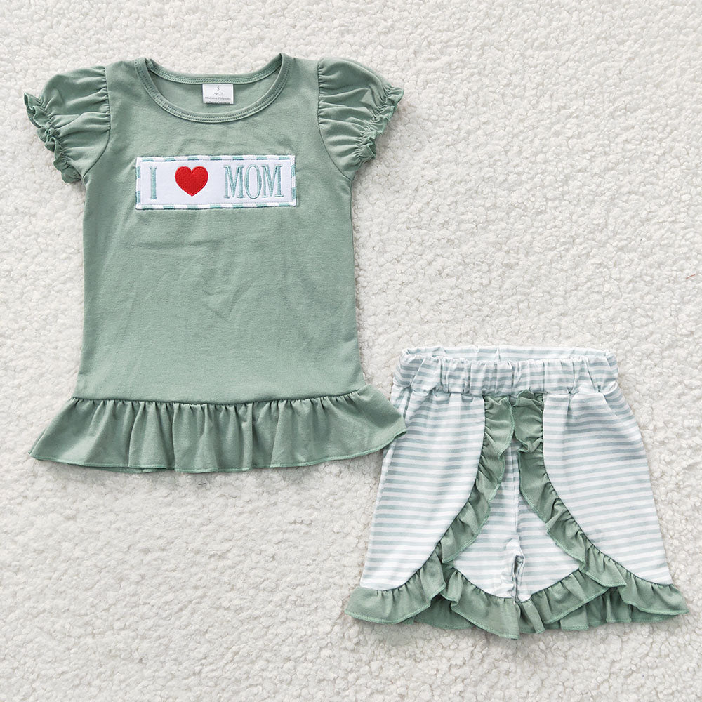 Mother's Day Girls Boys Green Sibling Rompers Clothes Sets