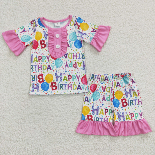 Sibling Baby Kids Short Sleeves Birthday Party Button Top Shorts Summer Pajamas Sets