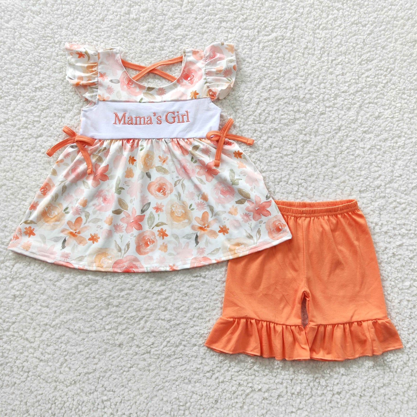 Sibling Baby Girls Mommy's Girl Orange Floral Dresses Rompers Clothes Sets