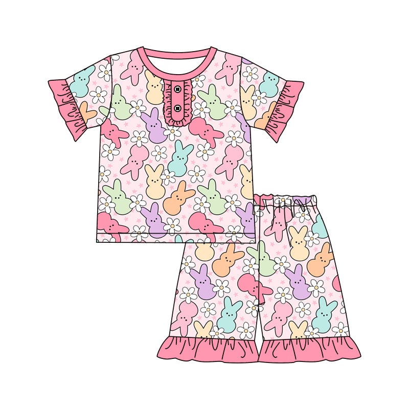 Baby Girls Easter Pink Rabbit Short Sleeve Tee Shirts Tops Shorts Clothes Sets preorder