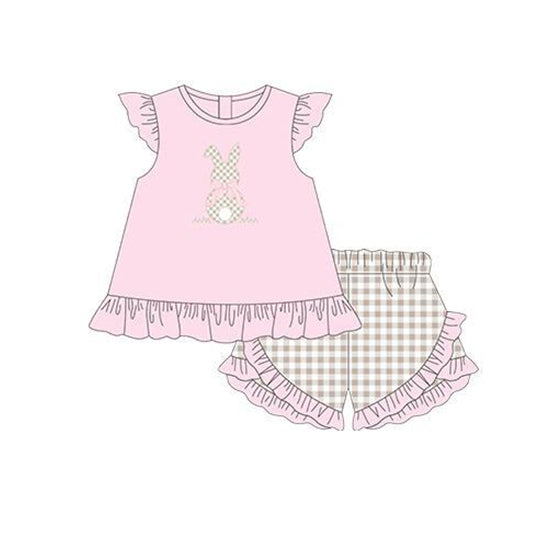 Baby Girls Pink Bunny Flutter Sleeve Shirt Shorts Clothes Sets preorder